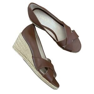 Jack Rogers Palmer Mocha brown Leather Open Toe Espadrilles 6